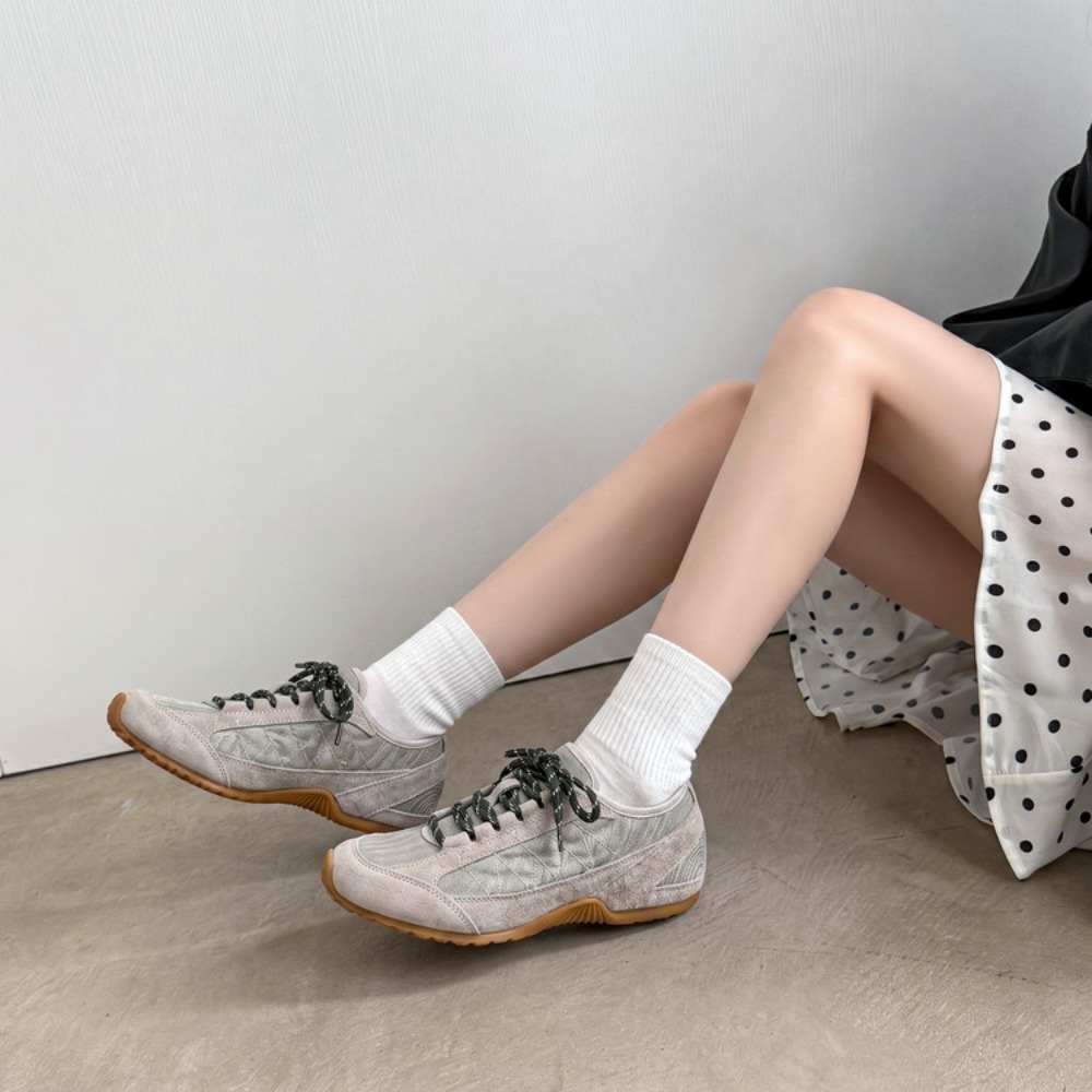 Women Shoes Sneakers - Vintage Stitching Panel Suede Trim Women