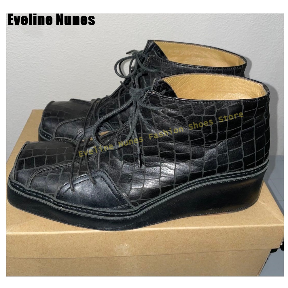 Women'S Shoes Crocs - Black Croc-Effect Square Toe Wedge Ankle
