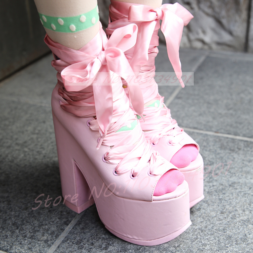 Pink Platform Peep Toe Y2K San - Ribbon Tie Heel recension och pris